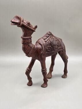 Vintage Hand Carved Wood Camel Figurine 8.5" Indian Rajasthan Boho Folk Art...